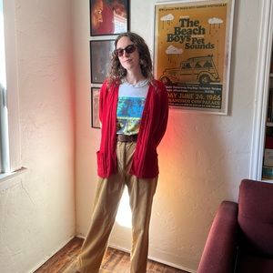 Mr. Rogers’s Red Cardigan 
Large (fits like a Medium)
Vintage Sears Brand